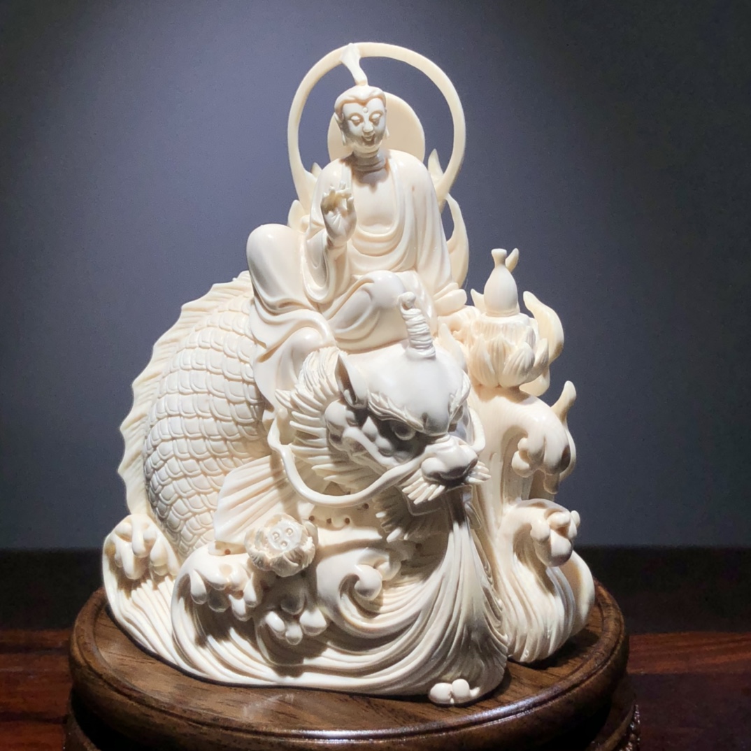 《鰲魚觀音》擺件，云飛老師手雕孤品！